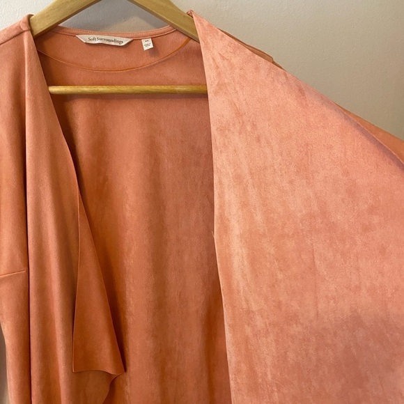 Soft Surroundings Peach Microsuede Open Front Draped Blazer - Picture 12 of 13